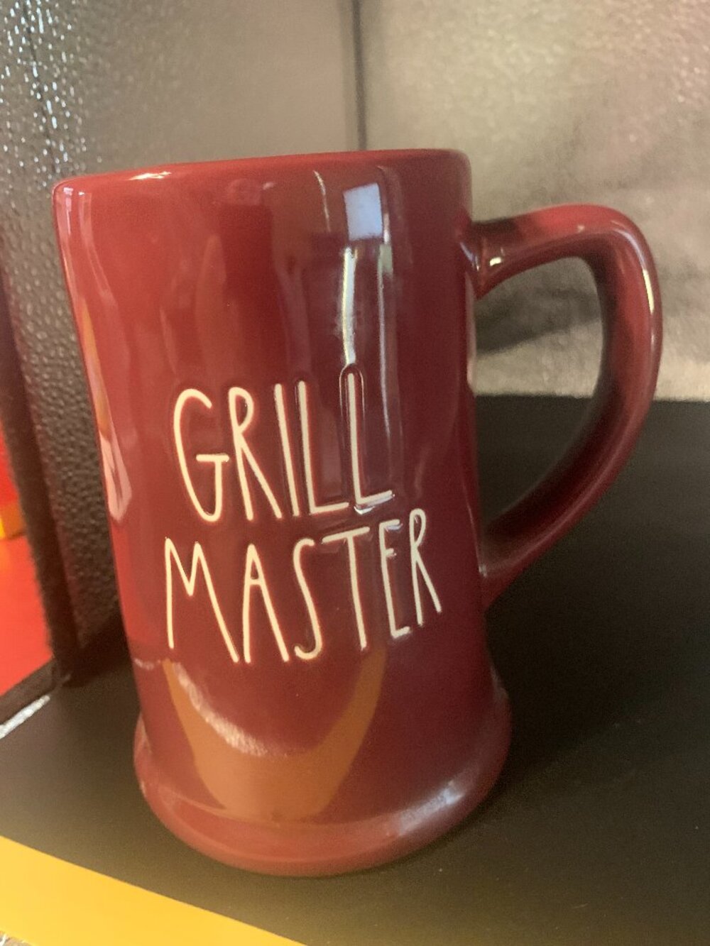 Rae dunn Grill Master tall Burgundy ceramic 20oz mug selling as is
